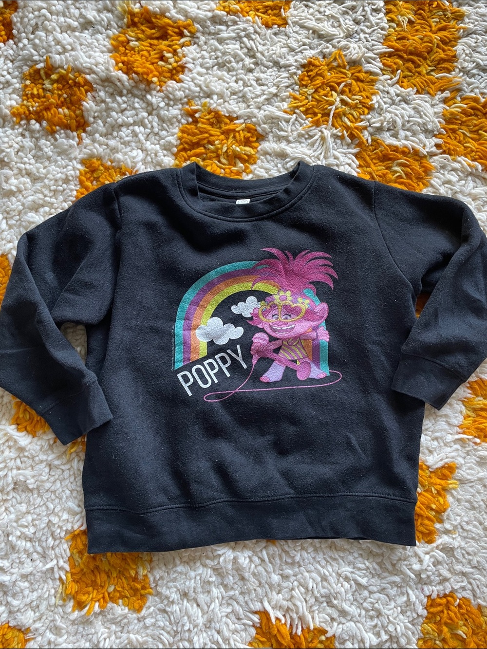 Poppy Kids' Black Graphic Sweatshirt with Rainbow Troll